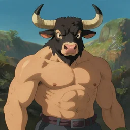 moloch by studio ghibli, digital art, classical art, sharp focus, bull headed muscular man