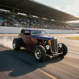 most beautiful hotrod, driving down nascar track, first place, realistic, detail, art station
