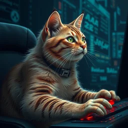 a cat playing video games, cyberpunk, intricate details