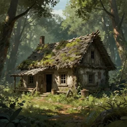 concept art of an old rustic house in a forest in skyrim