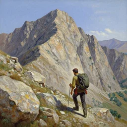 kurdish mountaineer hiking up a massive kurdish mountain, beautiful painting by henry justice ford, incredible detail, award winning art