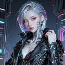 the portrait of an absurdly beautiful, graceful, sophisticated, fashionable cyberpunk gravure idol, an ultrafine hyperdetailed illustration by kim jung gi, irakli nadar, matt wisniewski, fashion photography, intricate linework, iridescent wiring, porcelain skin, unreal engine 5 highly rendered, global illumination, radiant light, detailed and intricate environment