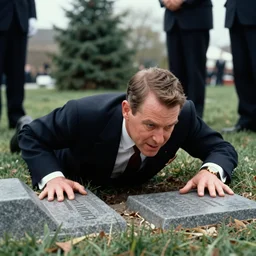 president richard nixon crawling out of a grave. photograph. high quality. low angle