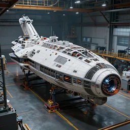 the shipyard where the spacecraft is being built, digital art, highly detailed, intricate, sci - fi, sharp focus, trending on artstation hq, deviantart, unreal engine 5, 4 k uhd image