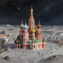 an epic painting of a Russian city square on a grey desert planet in the endless starry night, unreal 5, DAZ, detailed, soft focus, brilliant, 4k, 8k, HD, trending on artstation, art by Rick Guidice painting by Robert McCall by John Harris