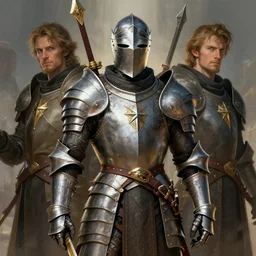 a highly detailed paladin portrait with armour, fantasy, by gregory manchess, james gurney, james jean