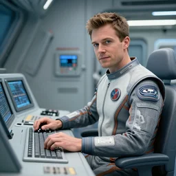 alan wray tudyk at the control panel of the spacecraft