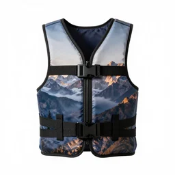 origami-style life jacket, professional product shot, isolated on a pure white background, centered, entire object in frame, sharp focus, soft studio lighting