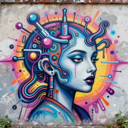 minds neuromorphic merging with machine to create this divine dream in the style of miss van graffiti