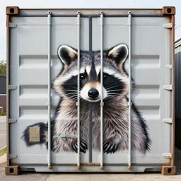 raccoon graffiti on shipping container,