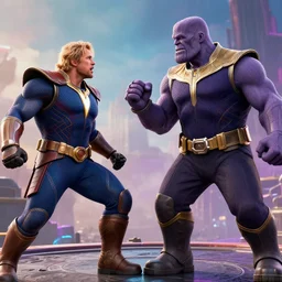 a fight between thanos and the smartest man alive, ciinematic, 8 k, photorealistic