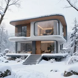 a beautiful futuristic home in the winter!, outside staircase that leads to a door to nothing, artstation