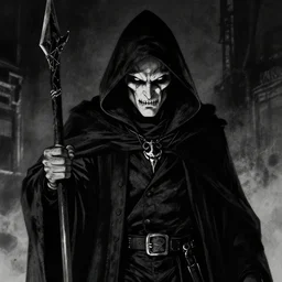 An evil thief. Dark Fantasy, Film Noir, Black and White. High Contrast, Mike Mignola, Old School DnD
