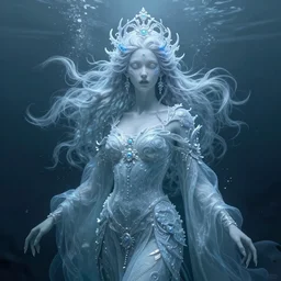 hyperdetailed murky underwater portrait of an ice spirit in a robe. by greg rutkowski, highly detailed, digital painting, artstation, smooth, sharp focus illustration, artstation hq. intricate, elegant. art by wlop and artgerm and greg rutkowski, alphonse mucha, medium shot. dan mumford, tomokazu matsuyama, takato yamamoto