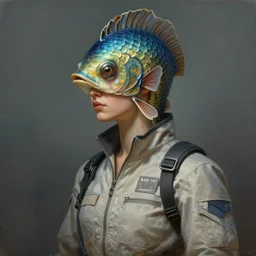 epic professional digital art of female human - fish hybrid animal wearing air force jumpsuit, scaly, pretty humanoid head, painting, by leesha hannigan, iris van herpen, artstation, cgsociety, wlop, epic, much wow, much detail, gorgeous, detailed, cinematic, masterpiece