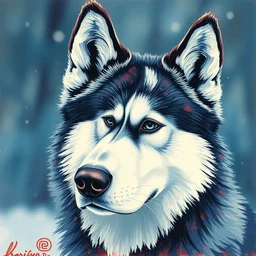 a beautiful painting husky, by ukiyo - e award - winning art color screen printing