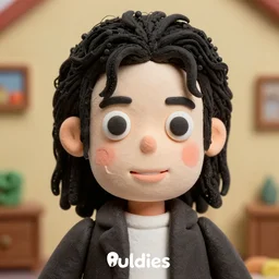 michael jackson!!!big face close up kids clay head of michael jackson as claymation animation character, beautiful dollhouse, 4k clay character illustration by guldies