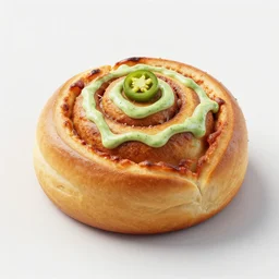 a photo of a vegan doner with pizza taste and halapeno mayo, in the shape of a cinnamon roll, by hr giger, octane render, 8 k