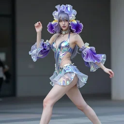 iris van herpen anime cosplay, runaway photography, holographic undertones, high detail