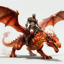 a detailed rendition of kratos as lebron james riding a gigantic fire breathing dragon