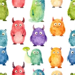 a seamless pattern of surreal colorful monsters