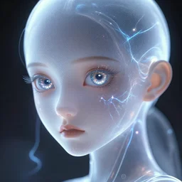 weta movie still very up close portrait, mesh render, of classy elegant sophisticated 小 柔 seeu as a translucent plastic cyborg girl ， big eye ， glittering light leaks, electromagnetic waves, by nixeu and guweiz weta, wlop, ilya kuvshinov, rossdraws, artgerm, anime, liosh, mucha