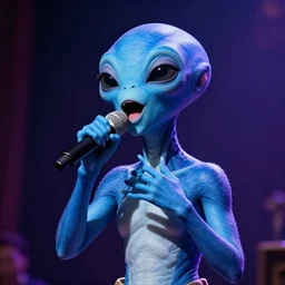 Portrait of a blue alien that is singing opera, photo, 8k