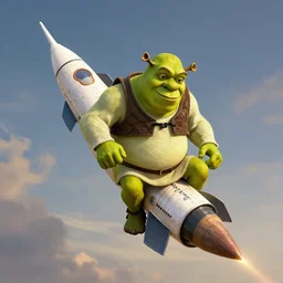 shrek flying in a spacex rocket, cinematic lighting, detailed, sharp focus