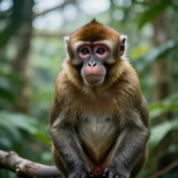 a beautiful portrait of a monkey in a tropical greenhouse, cinematic, bokeh, details, realistic
