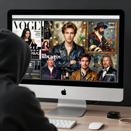 hacker, hacker, apple imac monitor, apple imac monitor, apple imac monitor, vogue women's fashion beauty celebrity magazine, chanel makeup, ilya kuvshinov, john singer sargent, digital art illustration, impressionist oil painting, trending on artstation, intricate
