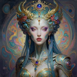 extremely psychedelic cyborg queen of lsd. intricate, elegant, highly detailed, extremely lifelike photorealistic digital painting, artstation. steichen, gaston bussiere, tom bagshaw, cyberpunk alphonse mucha