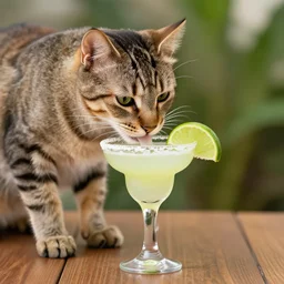 a cat drinking a margarita