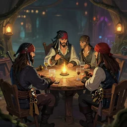 Pirates in a tavern,  cgsociety, fantasy art, 2d game art, concept art ,  ambient occlusion, bokeh, behance hd , concept art by Jesper Ejsing, by RHADS, Makoto Shinkai Cyril Rolando