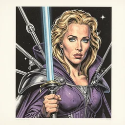 gillian anderson as a space wizard, science fiction, high details, intricate details, by vincent di fate, artgerm julie bell beeple, 1 9 8 0 s, inking, vintage 8 0 s print, screen print
