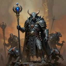 a full character painting of a grey seer skaven holding a ceremonial staff, prophet of the great horned rat god, rat person, vermintide, zdzislaw beksinski, lewis jones, dariusz zawadzki, wayne barlow, warhammer fantasy, cold hue's, warm tone gradient background, concept art, 4 k, ultra - high - definition