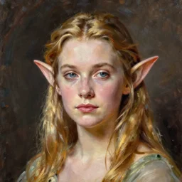 Jeffrey Epstein as a beautiful elf princess, oil painting, by laura sava