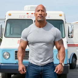 realistic still of potrait of cross between an ice cream truck and dwayne johnson, by greg rutkowski, biomorphic, hybrid, 8 k, 8 5 mm, f. 1 4, beautiful composition,