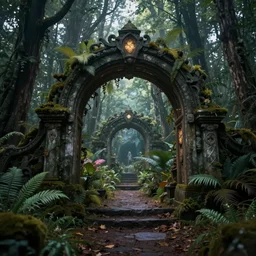 photo of a portal to another magical world. Forest in the background. Fantasy magic style. Highly detailed 8k. Intricate. Nikon d850 55mm. Award winning photography.