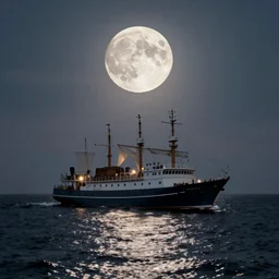 ship in the sea with a full moon