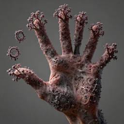 recursive branching hand fingers fractal insane, intricate, highly detailed, digital painting, artstation, concept art, smooth, sharp focus, illustration, unreal engine 5, 8 k, art by artgerm