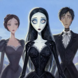 still film, elegant mysterious gracious undead victoria everglot from the corpse bride if made by krenz cushart and wenjun lin, portrait, illustration, rim light, top light, summer clear blue sky, perfectly shaded, soft painting, epic, intricate, art