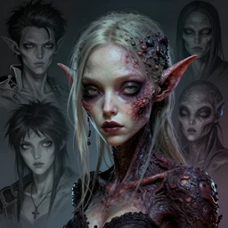 a photo of alien dark fae girlboss based on sadie sink face mutating into insect, bumpy mottled skin, body horror, by yoshitaka amano, by greg rutkowski, by jeremy lipkinng, by artgerm, digital art, octane render