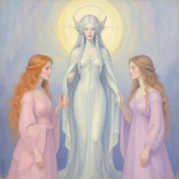imprisoned ancient eldritch female goddess by gertrude abercrombie and leonora carrington, pastel colors