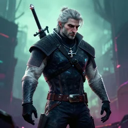 the witcher in the style of cyberpunk, screenshot