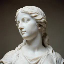 analog photograph portrait of a marble statue of a woman, long flowing hair, nightgown, heavy film grain, smoke, sparkles, 8k, sheen, gloss, greyscale, white background, high contrast