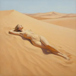 oil painting painting of a sand dune shaped like a woman lying on her side