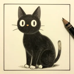 the black cat from kiki's delivery service, illustration, graphic novel, graphite, marker art, crayon, paint, comic book, warm color palette, electric colors, tonal colors, 2 d, 8 k, natural lighting, amoled, moody lighting, diffraction grading, cel shading : : katsuhiro otomo