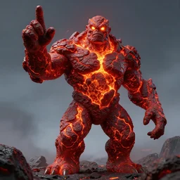 a large, muscular, standing, humanoid, lava rock, magma, fire golem creature, burning eyes, exaggerated perspective, unreal engine, 3 5 mm pointing up
