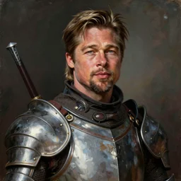 Painting portrait of Brad Pitt as an armored knight, artstation, detailed