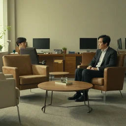 a still of severance series indoor 7 0 s furniture office scenario appearing in a film of jacques tati